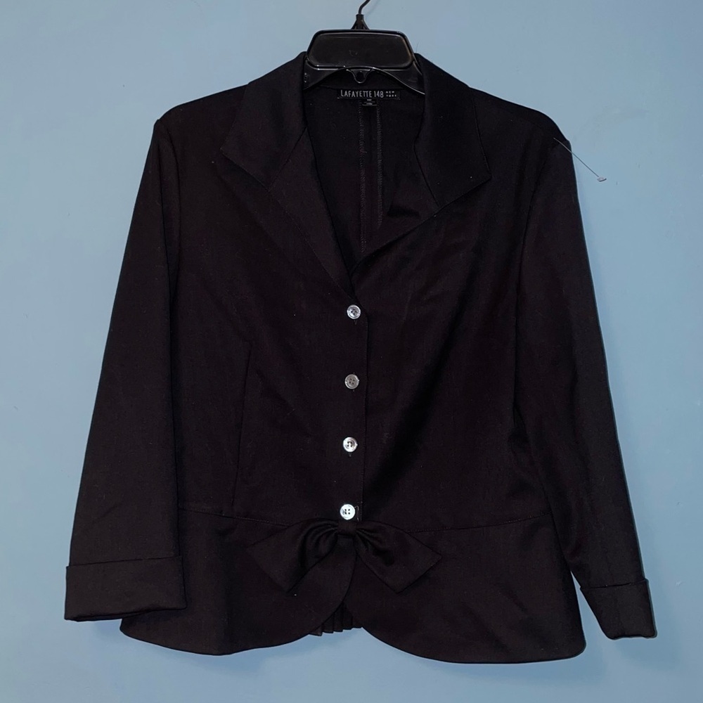 Lafayette 148 Ruffle Hem 4 Button Blazer with Bow Size 10